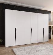 Drehtürenschrank | Farbe: Weiß | ABS-Kanten | 3 Meter breit | 3 Kleiderstangen | Soft-Close-Funktion | Griffe: Schwarz | 3 Fächer | Maße: 300 x 52 x 202 cm