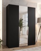 Drehtürenschrank / Kleiderschrank | Farbe: Schwarz | 1 Spiegeltür | Griffe: Kaschmir | 2 Fächer | Soft-Close | 2 Kleiderstangen | Maße: 150 x 52 x 202 cm | ABS