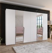 Kleiderschrank / Drehtürenschrank | Farbe: Weiß | 2 Spiegeltüren | 4 Fächer | 4 Kleiderstangen | Soft-Close | Griffe: Kaschmir | Maße: 300 x 52 x 202 cm | ABS