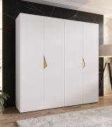 Drehtürenschrank | 2 Meter breit | 2 Kleiderstangen | Farbe: Weiß | Griffe: Gold | Maße: 200 x 52 x 202 cm | Kleiderschrank | 2 Fächer | 4 Türen