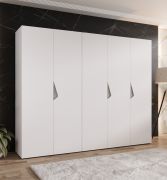 Kleiderschrank | 5-Türig | Farbe: Weiß | 2,5 Meter breit | Griffe: Kaschmir | 3 Kleiderstangen | 3 Fächer | Maße: 250 x 52 x 202 cm | ABS-Kantenschutz