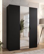 Drehtürenschrank / Kleiderschrank | 1 Spiegeltür | Farbe: Schwarz | 2 Fächer | Griffe: Schwarz | 2 Kleiderstangen | Soft-Close | Maße: 150 x 52 x 202 cm