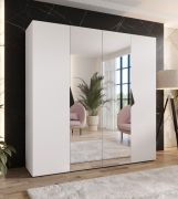 Drehtürenschrank | Farbe: Weiß | 2 Spiegeltüren | Griffe: Schwarz | 2 Fächer | 2 Kleiderstangen | Maße: 200 x 52 x 202 cm | Soft-Close-Funktion