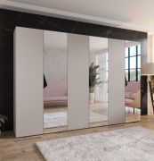 Kleiderschrank | 3 Spiegeltüren | 3 Fächer | Farbe: Kaschmir | 3 Kleiderstangen | Griffe: Schwarz | Maße: 300 x 52 x 202 cm | Soft-Close-Funktion