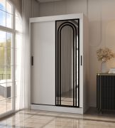 Kleiderschrank | Weiß Matt | 5 Fächer | 2 Kleiderstangen | hochwertig Verarbeitet | 120 x 62 x 200 cm | Schiebetürenschrank | Spiegeltür | modernes Design