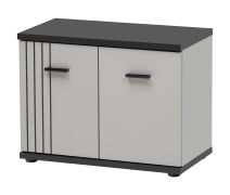 Schuhschrank | 2 Drehtüren | Farbe: Kaschmir / Schwarz | 2 Fächer | Maße: 60 x 32 x 46 cm | Sitzgelegenheit | modernes und schlichtes Design