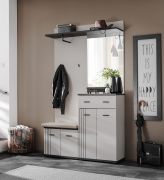 Garderobe mit Spiegel | Farbe: Kaschmir / Schwarz | Sitzgelegenheit | 1 Ablagefläche | Maße: 120 x 32 x 203 cm | 2 Haken | 1 Schublade