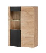 Vitrine | inkl. LED-Beleuchtung | Farbe: Eiche Ribbeck / Schwarz matt | 2 Drehtüren | 8 Fächer | Maße: 90 x 40 x 132 cm | Push-to-open Funktion