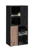 Vitrine | geriffelte Front | Farbe: Schwarz / Eiche Vicking / Schwarzer Marmor | 60 x 40 x 122 cm | Push-to-open Funktion | inkl. LED-Beleuchtung | 8 Fächer