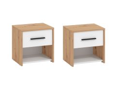 2er Set Nachtkommoden Brus 06, Farbe: Eiche Artisan / Weiß, eine Schublade, gut kombinierbar, ABS-Kanten, ein Fach, Maße: 42 x 42 x 33 cm, für Schlafzimmer