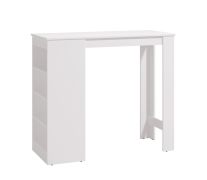Stehtisch mit Stauraum Luji 01, Farbe: Weiß, ABS-Kantenschutz, modernes Design, vier Fächer, Maße: 105 x 120 x 50 cm, für Esszimmer
