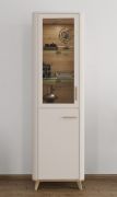 Vitrine | Farbe: Kaschmir | hoch | getöntes Glas | 1 Glastür | Griffe & Beine: Eiche Artisan | 1 Drehtür | Maße: 58 x 40 x 193 cm | 5 Fächer