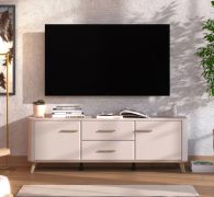 TV-Unterschrank | Farbe: Kaschmir | 2 Drehtüren | 2 Schubladen | Maße: 154 x 40 x 52,5 cm | ABS-Kanten | TV-Möbel | 2 Fächer | Griffe & Beine: Eiche Artisan