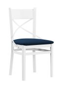 Stuhl Balmhorn 11, Buchenholz Vollholz massiv, Farbe: Kiefer Weiß / Blaue Polsterung - Abmessungen: 87 x 43 x 50 cm (H x B x T)
