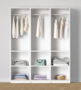 Offener Kleiderschrank | 3 Kleiderstangen | Farbe: Weiß | 4 Fächer | Maße: 154 x 55 x 196 cm | einfaches Design | 6 Holzeinlegeböden | für Ankleidezimmer