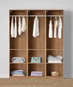 Offener Kleiderschrank | 3 Kleiderstangen | Farbe: Eiche Puccini | 4 Fächer | Maße: 154 x 55 x 196 cm | einfaches Design | 6 Holzeinlegeböden | für Ankleidezimmer