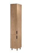 Küchenhochschrank | 2 Drehtüren | Farbe: Eiche Puccini | Soft-Close Funktion | 40 x 58 x 247 cm | 6 Fächer | Metallgriffe | verstellbare Beine | Türanschlag: Links