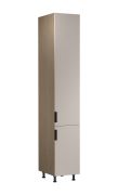 Küchenhochschrank | 2 Drehtüren | Farbe: Eiche Baltic Storm / Beige | Soft-Close Funktion | 40 x 58 x 247 cm | 6 Fächer | Metallgriffe | verstellbare Beine | Türanschlag: Rechts