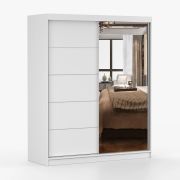 Kleiderschrank / Schiebetürenschrank mit Spiegel | Weiß | Galtee 06 | 195 x 160 x 61 cm | 2 Türen | 6 Fächer | viel Lagerkapazität | Einfarbig
