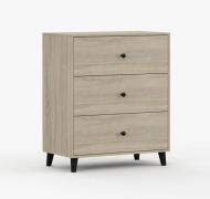 Kommode | 96 x 80 x 45 cm | Eiche | Sibillini 03 | 3 Schubladen | Griffe: Metall schwarzfarben rund | Einfarbig | dekorative Sprossen | Holzoptik