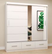 Schiebetürenschrank / Kleiderschrank mit Spiegel | 218 x 203 x 61 cm | Weiß | Lusatian 18 | 2 Türen | 3 Schubladen | 12 Fächer | viel Stauraum