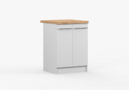 Unterschrank / Drehtürenschrank | Weiß | Parnassus 05 | 2 Türen | Griffe: Metall | 85 x 60 x 60 cm | Einfarbig | Arbeitsplatte 38 mm stark | eckig