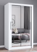 Kleiderschrank / Schiebetürenschrank 1,2 Meter breit / Kleiderschrank | Biokovo 05 | Weiß | mit Spiegel | 7 Fächer | 2 Türen | 215 x 120 x 64 cm