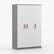 Drehtürenschrank / Kleiderschrank | 192 x 120 x 50 cm | Holzgriffe | Weiß / Grau | Kleiderstange | 9 Fächer | Smolikas 109 | 3 Türen | Kleiderstange