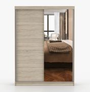 Kleiderschrank / Schiebetürenschrank | Sonoma Eiche | Bucegi  23 | mit Spiegel | 2 Türen | Griffe: Aluminium | 6 Fächer | 200 x 150 x 61 cm