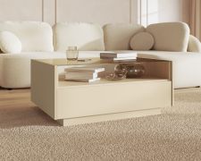 Couchtisch | Farbe: Kakao / Eiche Cremona | 2 Schubladen | 1 Fach | 96 x 67 x 43 cm | Push-to-open Funktion | Kaffeetisch | für Wohnzimmer