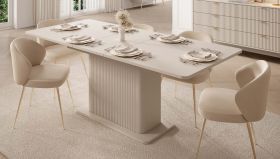 Esstisch ausziehbar | Beige | 160-200 x 90 x 75 cm | ABS-Kanten | modernes Lamellen Design | ausziehbar bis 200 cm | für Esszimmer