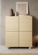 Kommode | 4 Türen | Farbe: Eiche Vicenza | 8 Fächer | Push-to-open Funktion | 100 x 38 x 125 cm | Highboard | ABS-Kanten | Holzbeine | weiche Linien