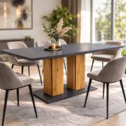 Esstisch Kron ausziehbar | Farbe: Eiche Artisan / Graphit | 32 mm starke Tischplatte | für 4–6 Personen | 140-180 x 80 x 75 cm | stabiler Säulentisch