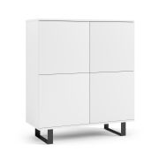 Helle Kommode mit vier Türen Zapopan 94, acht Fächer, Farbe: Weiß, Maße: 114 x 100 x 40 cm, Push-to-open Funktion, modernes und einfaches Design