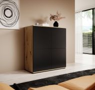 Kommode mit acht Fächer Zapopan 90, Farbe: Eiche Artisan / Schwarz, vier Türen, Push-to-open Funktion, Maße: 102 x 100 x 40 cm, für Wohnzimmer