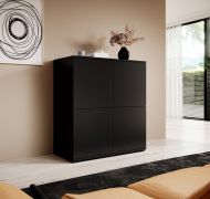 Schwarze Kommode mit vier Türen Zapopan 93, acht Fächer, sehr stabil und langlebig, Push-to-open Funktion, Maße: 102 x 100 x 40 cm, für Wohnzimmer