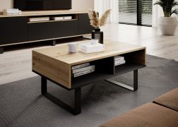 Couchtisch mit zwei Fächer Zapopan 134, Farbe: Eiche Artisan / Schwarz, echter Hingucker, Beine: Metall, Maße: 40 x 90 x 50 cm, robust und stabil