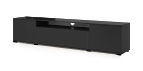 TV-Schrank / TV-Möbel mit vier Fächer Zapopan 116, Farbe: Schwarz, Maße: 42 x 180 x 40 cm, ein Kabelloch, Push-to-open Funktion, stabil und robust