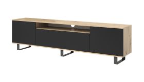 Langer TV-Unterschrank mit vier Fächer Zapopan 124, modernes und einfaches Design, Push-to-open Funktion, Farbe: Eiche Artisan / Schwarz, Maße: 56 x 200 x 40 cm
