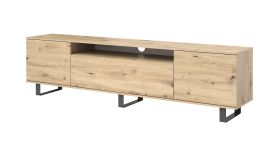 Langes TV-Board / TV-Möbel mit Beinen aus Metall Zapopan 121, Farbe: Eiche Artisan, Push-to-open Funktion, Maße: 56 x 200 x 40 cm, modern und elegant zugleich