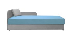 Tagesbett / Gästebett mit Stauraum Lobatos 101, Farbe: Grau / Blau, bequeme, Kopfteil links, Liegefläche: 80 x 195 cm, Sofa-Bett, für Gästezimmer