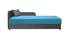 Neutrales Tagesbett / Gästebett mit Polsterung Lobatos 103, Farbe: Grau / Blau, mit genügend Stauraum, Kopfteil links, Liegefläche: 80 x 195 cm, Sofa-Bett