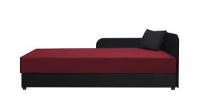 Einzelbett / Gästebett Lobatos 90, Farbe: Schwarz / Rot, Kopfteil rechts, inkl. Kissen, Bonellfederkernung, aufklappbarer Stauraum, Liegefläche: 80 x 195 cm