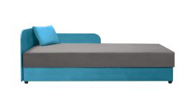 Tagesbett / Einzelbett mit genügend Stauraum Lobatos 105, Farbe: Blau / Grau, Gästebett, Sofa-Bett, Liegefläche: 80 x 195 cm, Kopfteil links, bequeme Polsterung