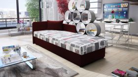 Tagesbett / Einzelbett mit genügend Stauraum Lobatos 55, Farbe: Rot, Gästebett, Sofa-Bett, Liegefläche: 80 x 195 cm, Kopfteil links, bequeme Polsterung