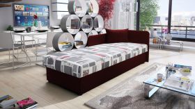 Neutrales Tagesbett / Gästebett mit Seitenwand Lobatos 56, Farbe: Rot, Liegefläche: 80 x 195 cm, Kopfteil rechts, inkl. Stauraum, für Gästezimmer