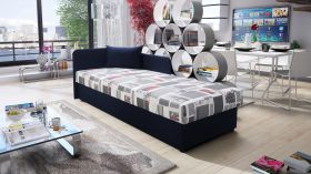 Tagesbett / Gästebett mit Stauraum Lobatos 51, Farbe: Blau, bequeme, Kopfteil links, Liegefläche: 80 x 195 cm, Sofa-Bett, für Gästezimmer