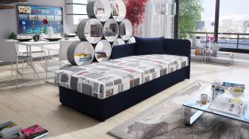 Bequemes Tagesbett / Gästebett mit ausreichlich Stauraum Lobatos 52, Farbe: Blau, Liegefläche: 80 x 195 cm, Kopfteil rechts, gute Verarbeitung