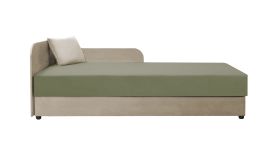 Tagesbett / Gästebett mit Kopfteil links Lobatos 91, Farbe: Beige / Grün, bequeme Polsterung, aufklappbarer Stauraum, Liegefläche: 80 x 195 cm, inkl. Kissen