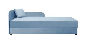 Hellblaues Tagesbett / Gästebett Lobatos 17, Sofa-Bett, Kopfteil links, aufklappbarer Stauraum, inkl. Kissen, Liegefläche: 90 x 195 cm, für Gästezimmer
